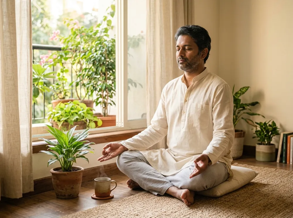 Person resting calmly, representing management of menstrual pain