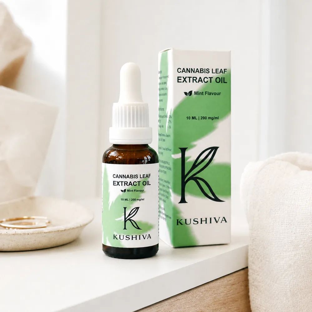 Kushiva 10 ml cannabis leaf extract oil, a Cannazo India alternative