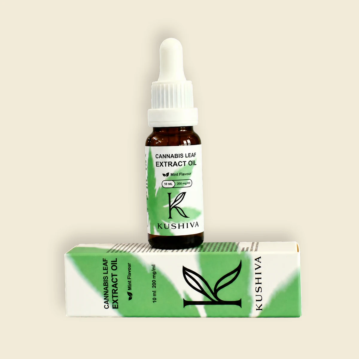 Kushiva cannabis leaf extract oil 10 ml in its retail packaging