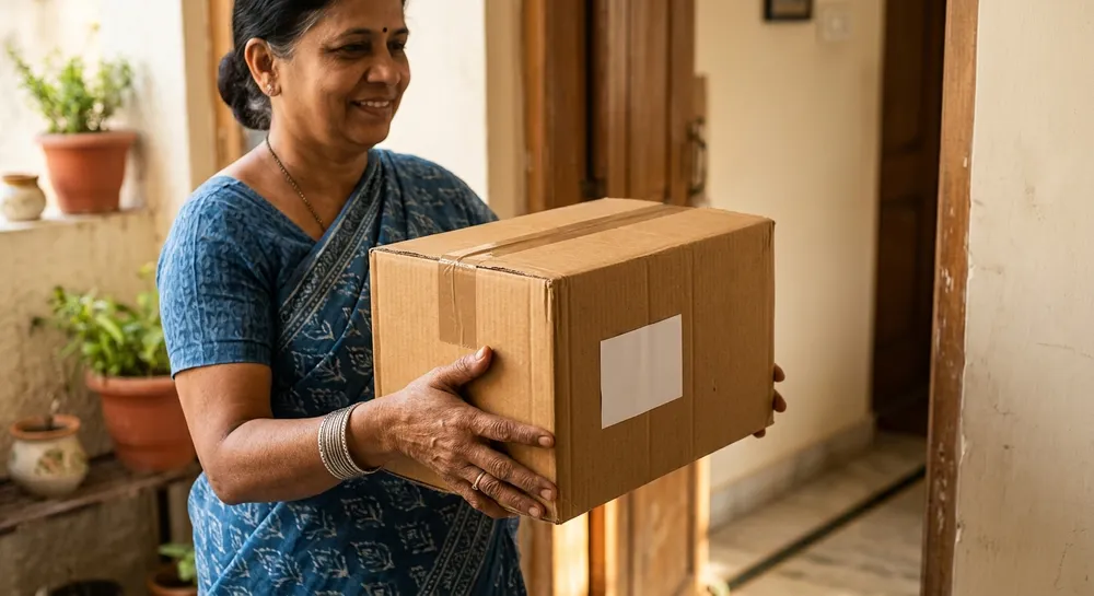 Plain unbranded parcel delivered to a customer's door