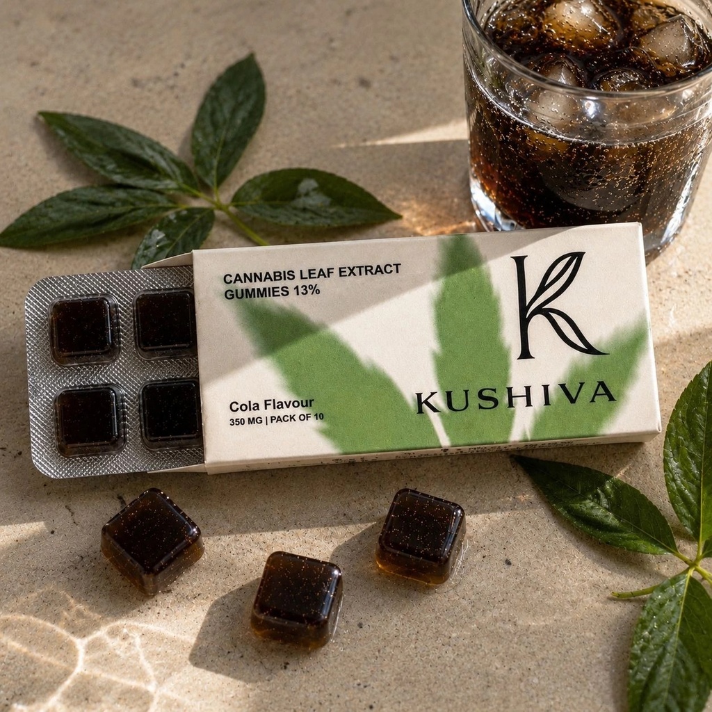 kushiva cola cannabis leaf extract gummies 13 percent tabletop lifestyle 03