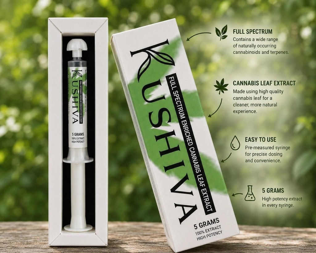 kushiva full spectrum enriched cannabis leaf extract 5g benefits poster 02
