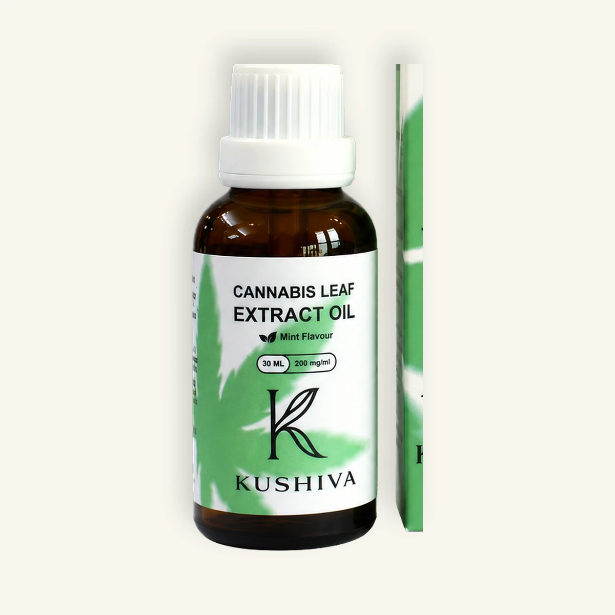 Kushiva cannabis leaf extract oil 30 ml bottle close-up